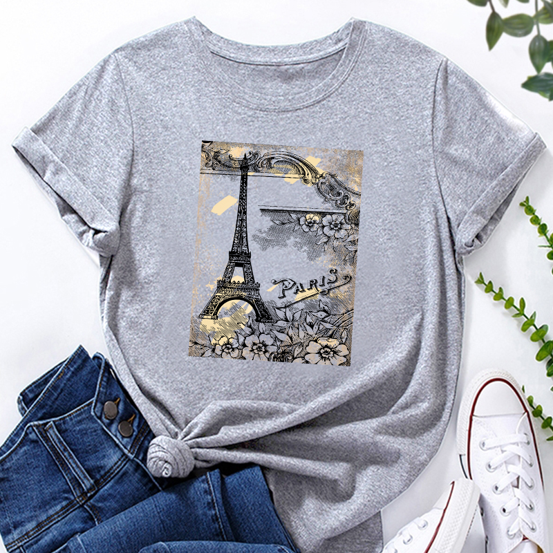 fashion Eiffel Tower print round neck short-sleeved T-shirt NSAYS60339