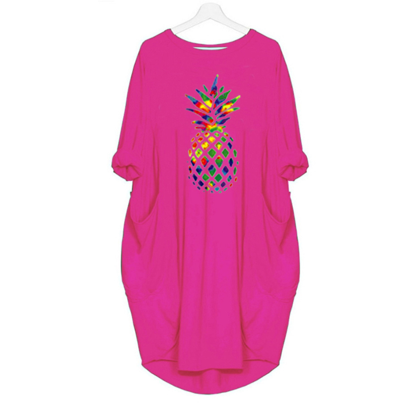 Long Sleeve Round Neck Pineapple Print Dress NSJIN60594