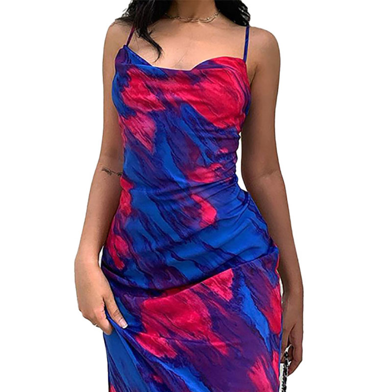 new printed pile neck sling sleeveless long dress NSYIS60568