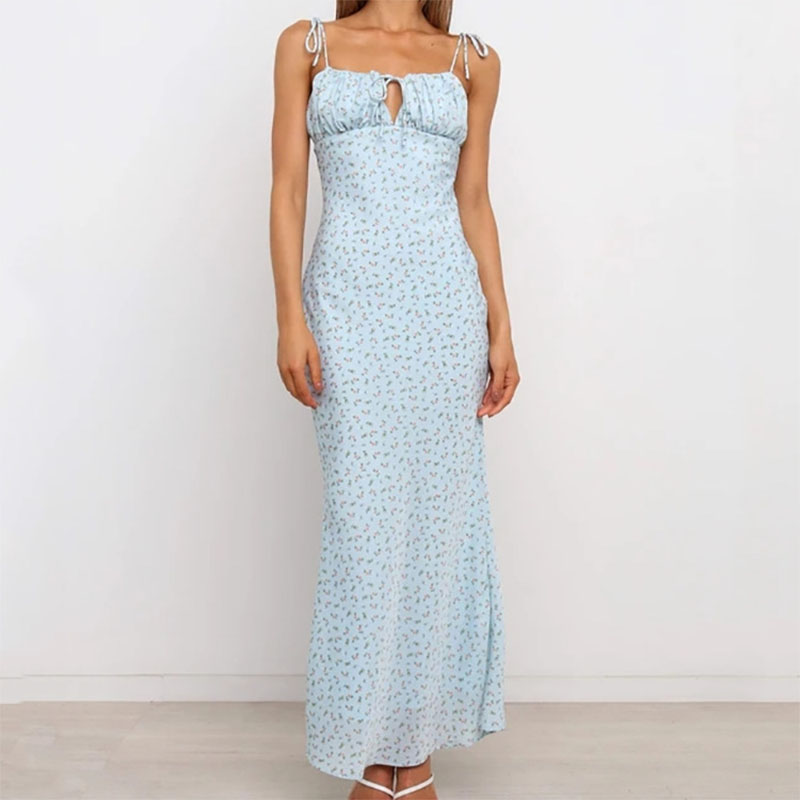 new printed suspender straps tied on the chest halter fishtail dress  NSYIS60517