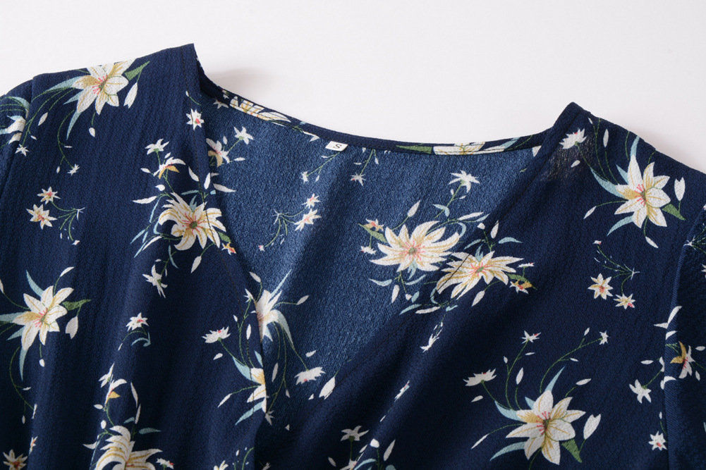 new chiffon beach skirt printed V-neck short-sleeved dress NSYSY63388