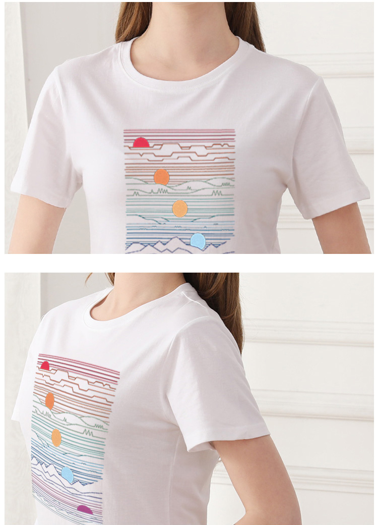 Summer wave sunset print round neck slim cotton T-shirt NSYAY63423