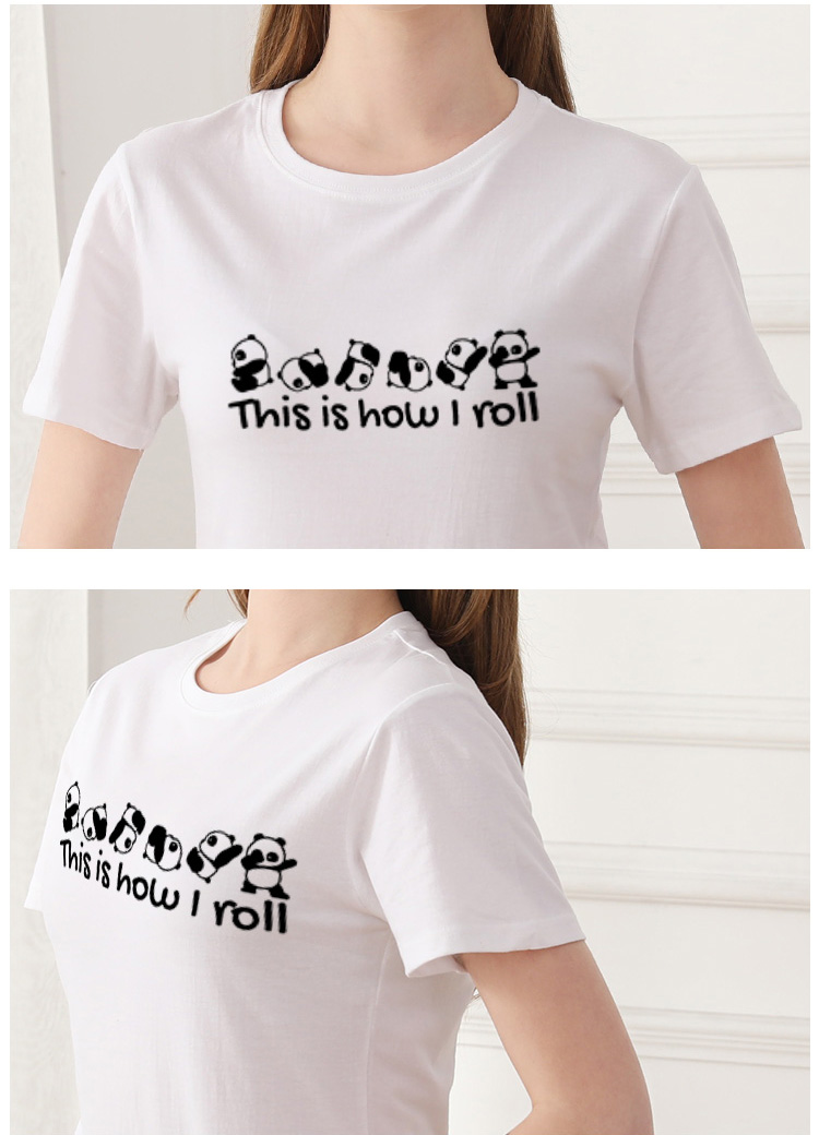 Summer cartoon cute panda print round neck slim cotton T-shirt NSYAY63426