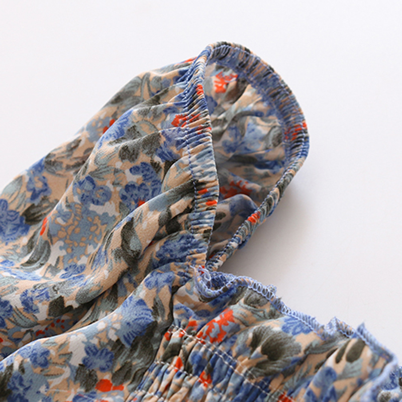 square collar floral folds slim chiffon shirt NSYID63437