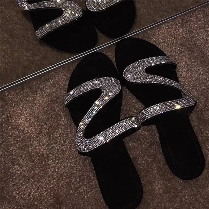crystal decor flat bottom slippers  NSYUS64166