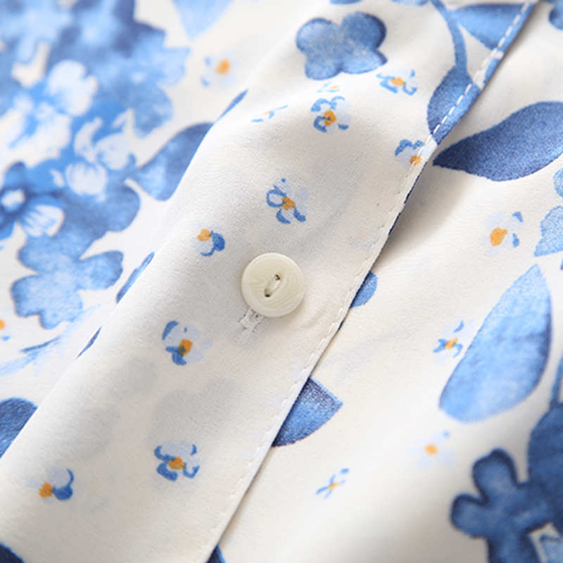 retro floral collar puff sleeve all-match shirt  NSYID64219