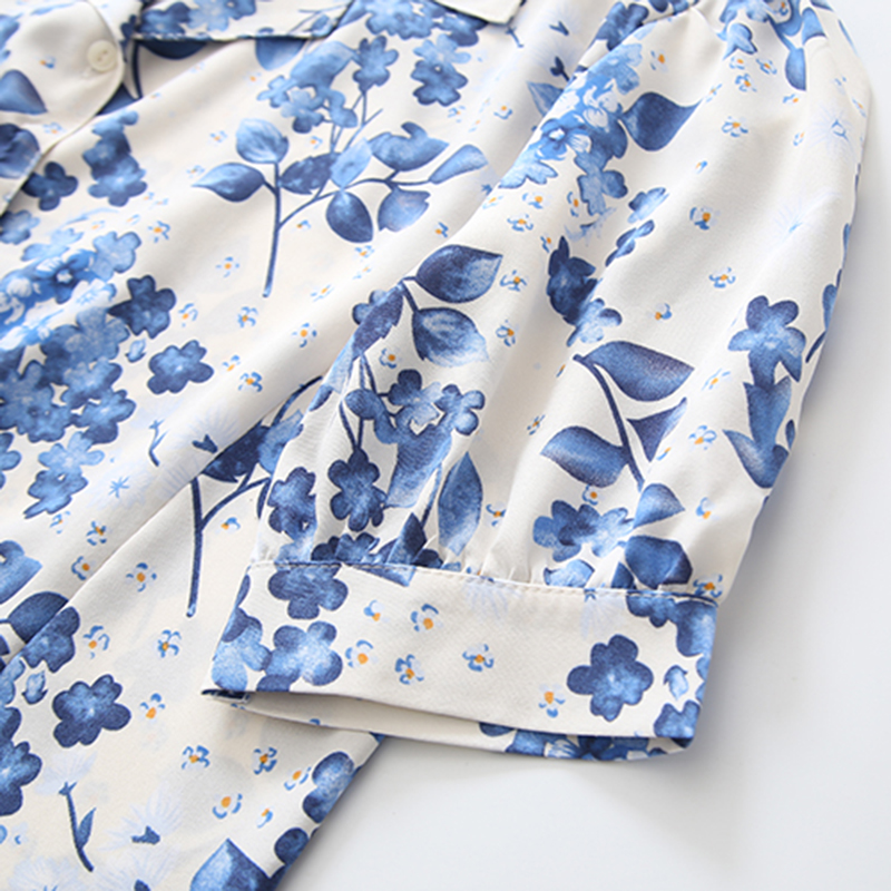 retro floral collar puff sleeve all-match shirt  NSYID64219