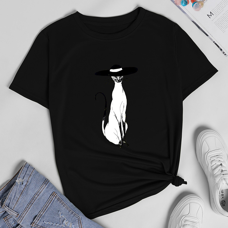 Creative Cartoon Cat Print Casual Short-Sleeved T-Shirt NSYAY64896