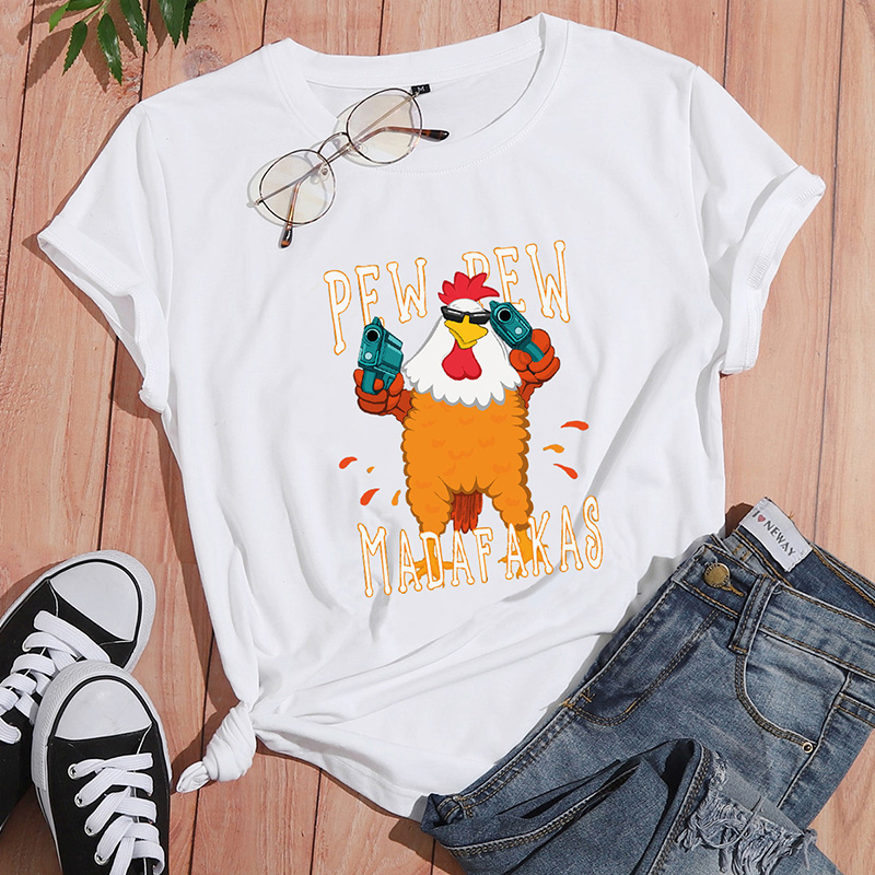 Cartoon rooster letter print casual short-sleeved T-shirt NSYAY64892