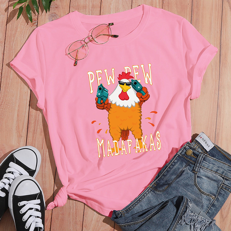 Cartoon rooster letter print casual short-sleeved T-shirt NSYAY64892
