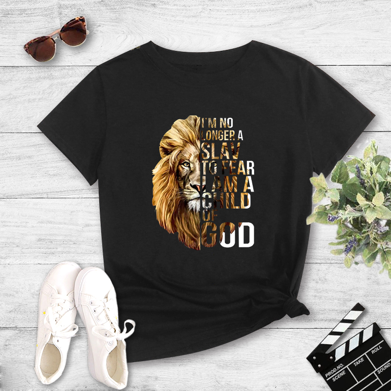 Lion stitching letter print casual short-sleeved T-shirt NSYAY64866