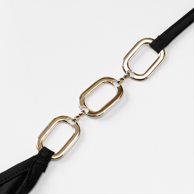 Hanging Metal Ring Drawstring Halter Neck Dress NSYID64805