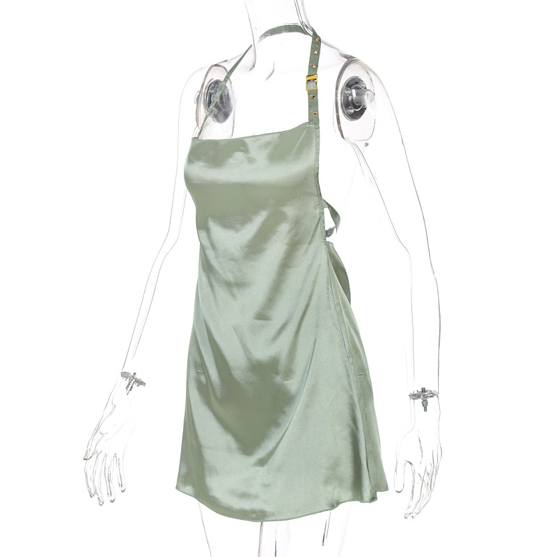 Solid Color Halter Dress Back NSYID64799