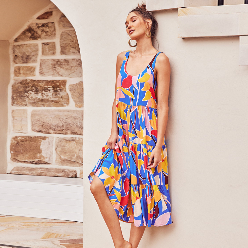 Summer Fashion Sleeveless U-neck Printed Dress NSSUO64839