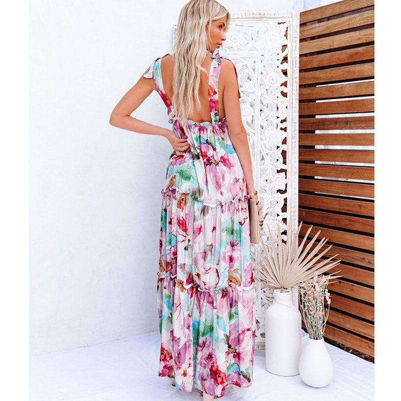 Flower Print Tie-Dye Long Slip Dress NSJIM64818