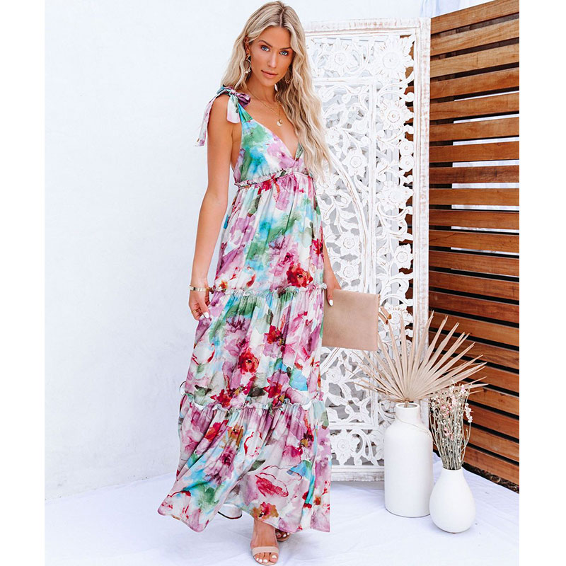 Flower Print Tie-Dye Long Slip Dress NSJIM64818