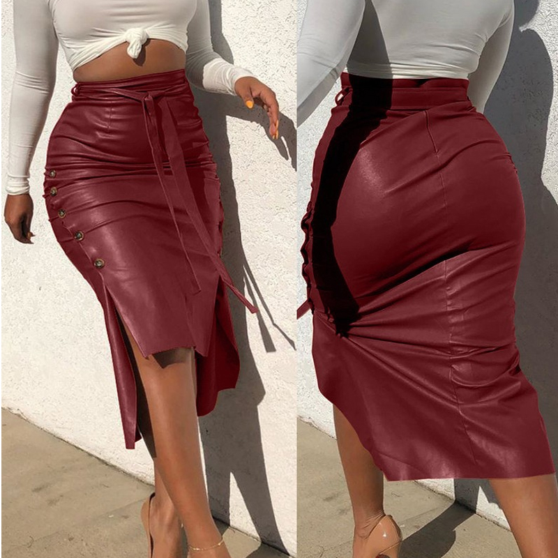 Solid Color Slim Wrap Hip Split Skirt NSXIA65332