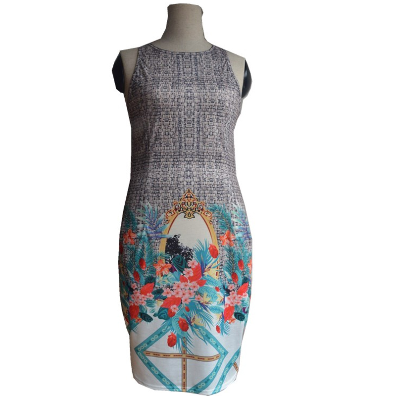 printed round neck sleeveless casual long dress NSXIA65313