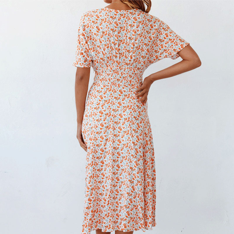 V-Neck Floral Short-Sleeved Dress NSYIS65301