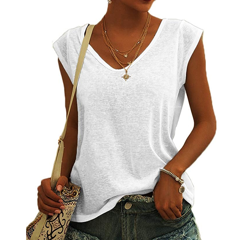 Solid Color V-Neck Casual Loose T-Shirt NSSUO61650