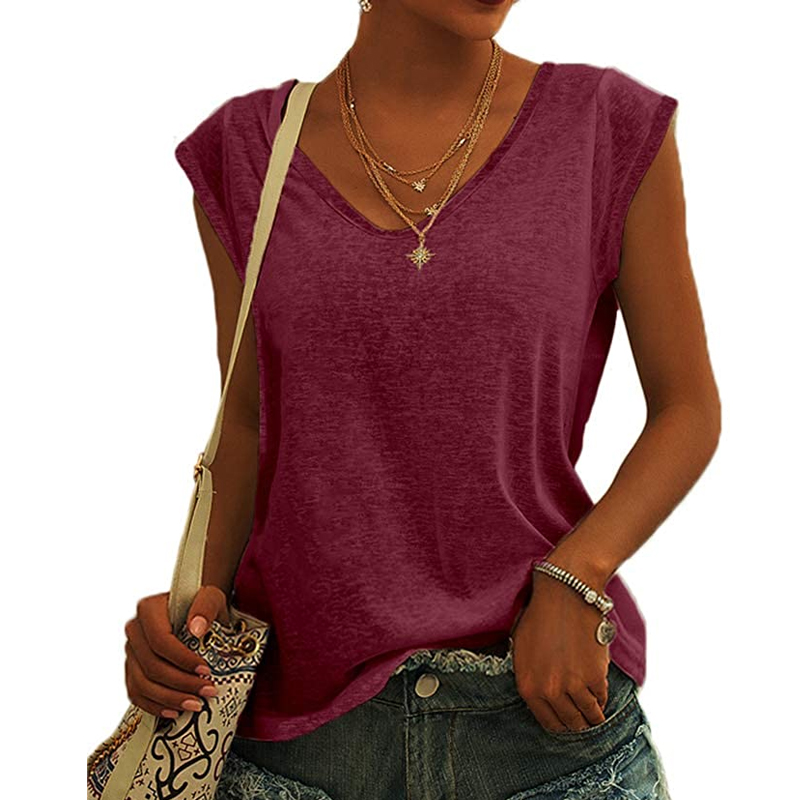 Solid Color V-Neck Casual Loose T-Shirt NSSUO61650
