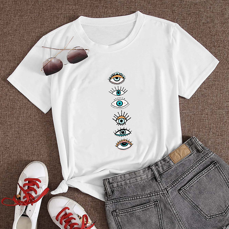 Camiseta informal de manga corta con estampado de ojos para mujer NSYAY61992
