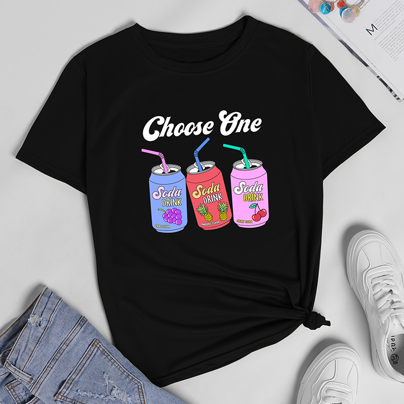 Three drink bottles printed short-sleeved T-shirt women NSYAY61991