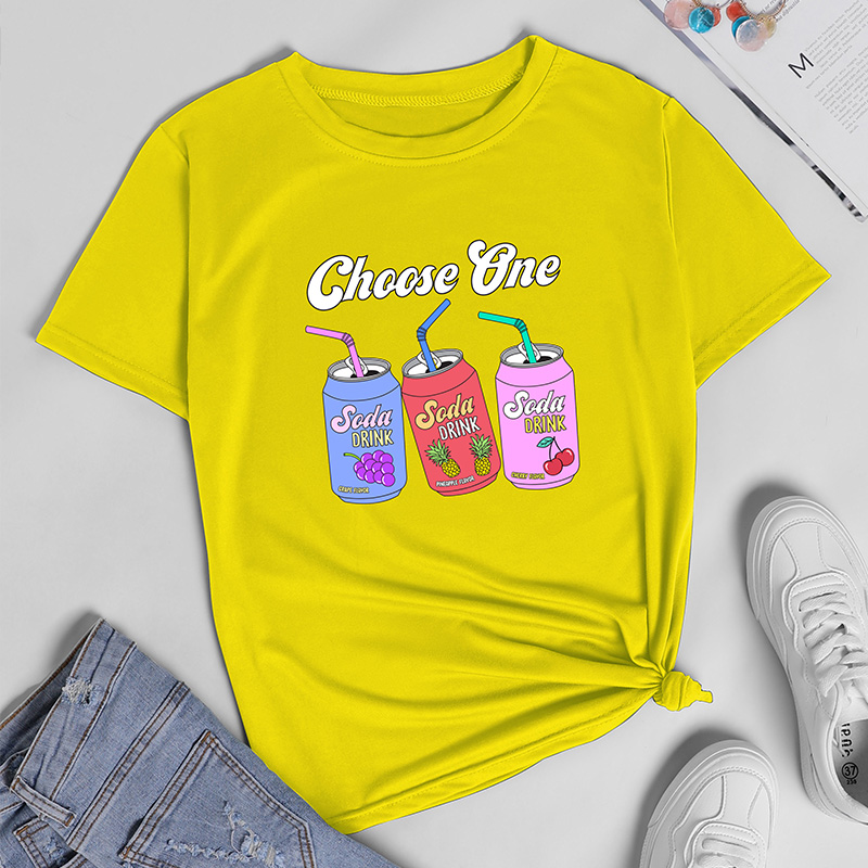 Three drink bottles printed short-sleeved T-shirt women NSYAY61991