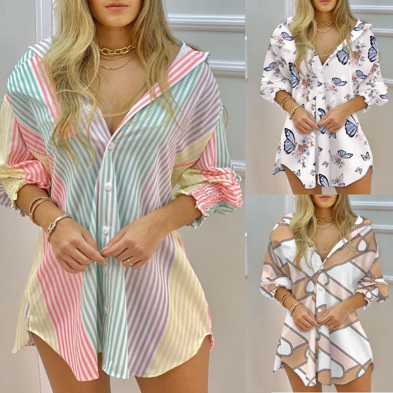 nihaostyle clothing wholesale Long Sleeve Printed V-neck Button Shirt Dress NSSUO65632