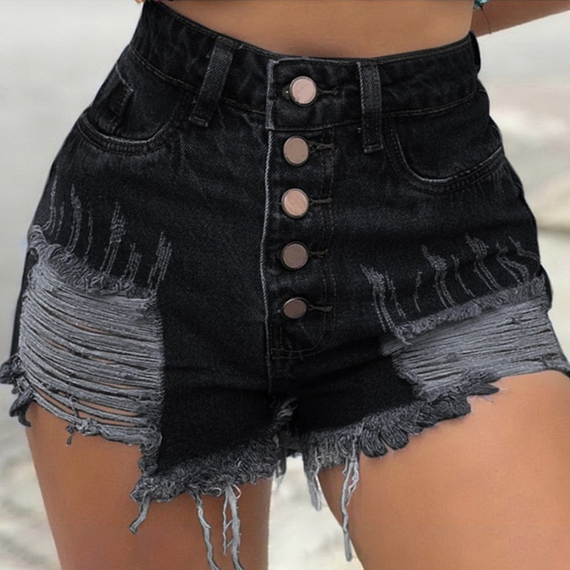 wholesale clothing vendor Nihaostyles high-waist ripped fringed buttons denim shorts  NSXMI67179