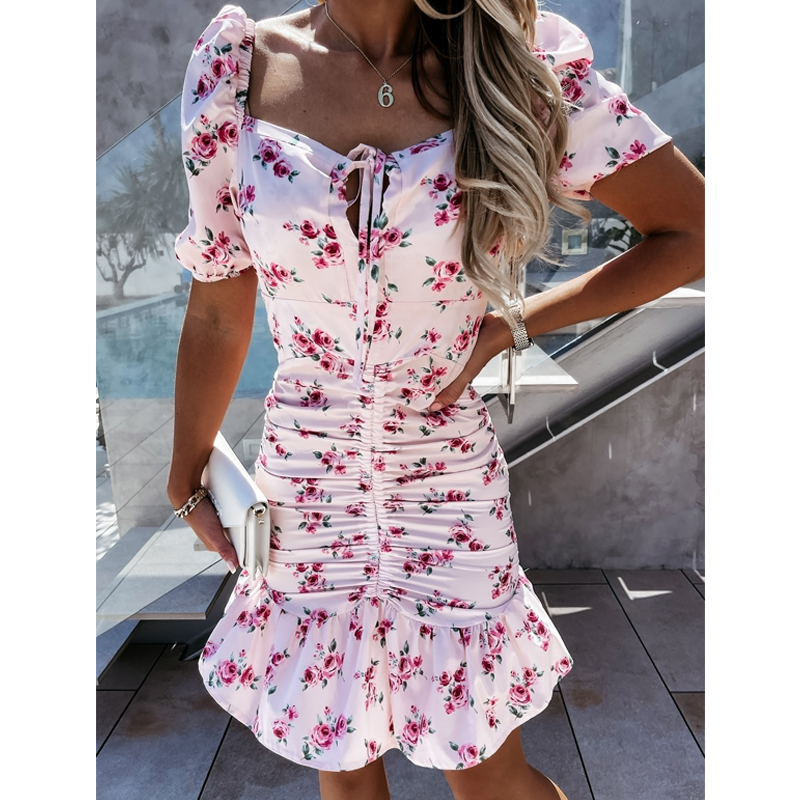 wholesale clothing vendor Nihaostyles Printed Lace-up Casual Short Sleeve Dress NSXMI67170