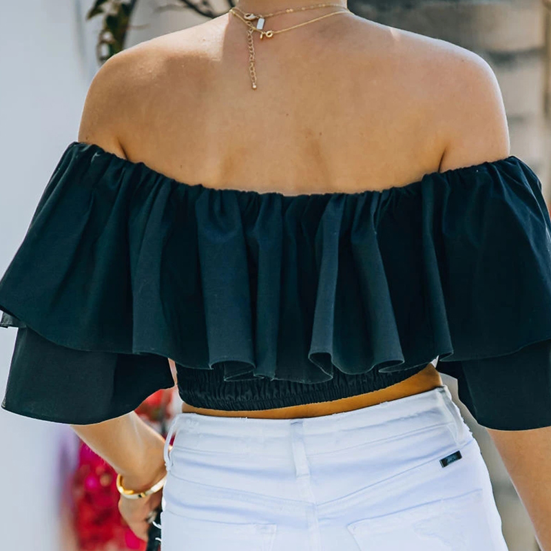 nihaostyle clothing wholesale new one-neck ruffled high-waist blouse NSOUY67472