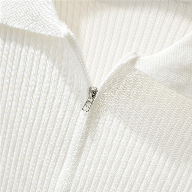 wholesale clothing vendor Nihaostyles lapel zipper sweater women s summer new waist slim short-sleeved ice silk top NSYID67160