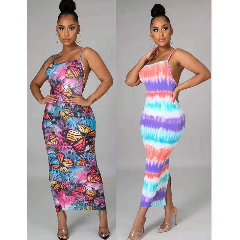 gradient Butterfly Print Sling Open Back Wrapped Chest Bag Hip Sexy Dress Women NSJIM68731