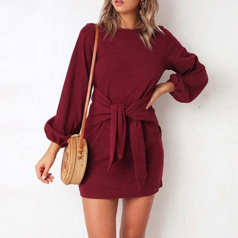 Autumn and winter casual tie long-sleeved dress nihaostyle clothing wholesale NSYID68966