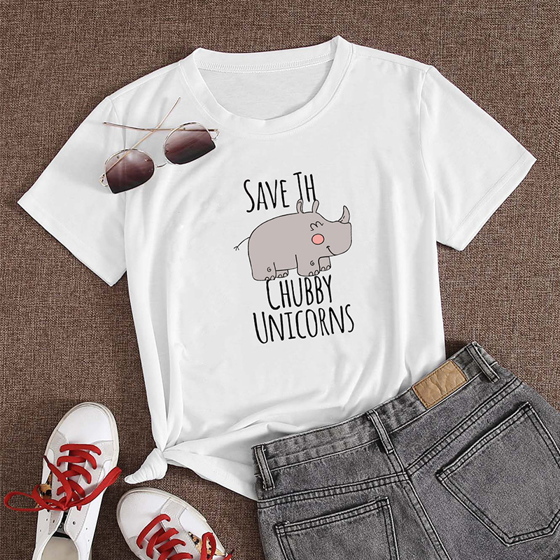 Cute rhino English print casual short-sleeved T-shirt nihaostyle clothing wholesale NSYAY69342