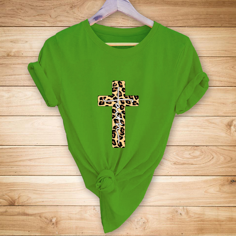 Leopard Cross Print Casual Short-Sleeved T-Shirt NSYAY69341
