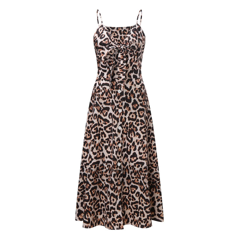 Lace-Up Hollow Leopard Print Sexy Sling Dress NSSUO69606