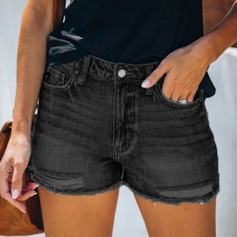wholesale ropa de mujer Pantalones cortos de mezclilla con flecos rasgados Nihaostyles NSXMI66135