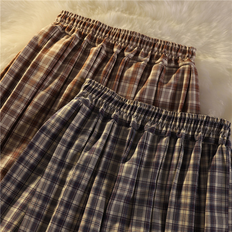 wholesale women s clothing Nihaostyles elastic waist plaid retro skirt   NSYID66256