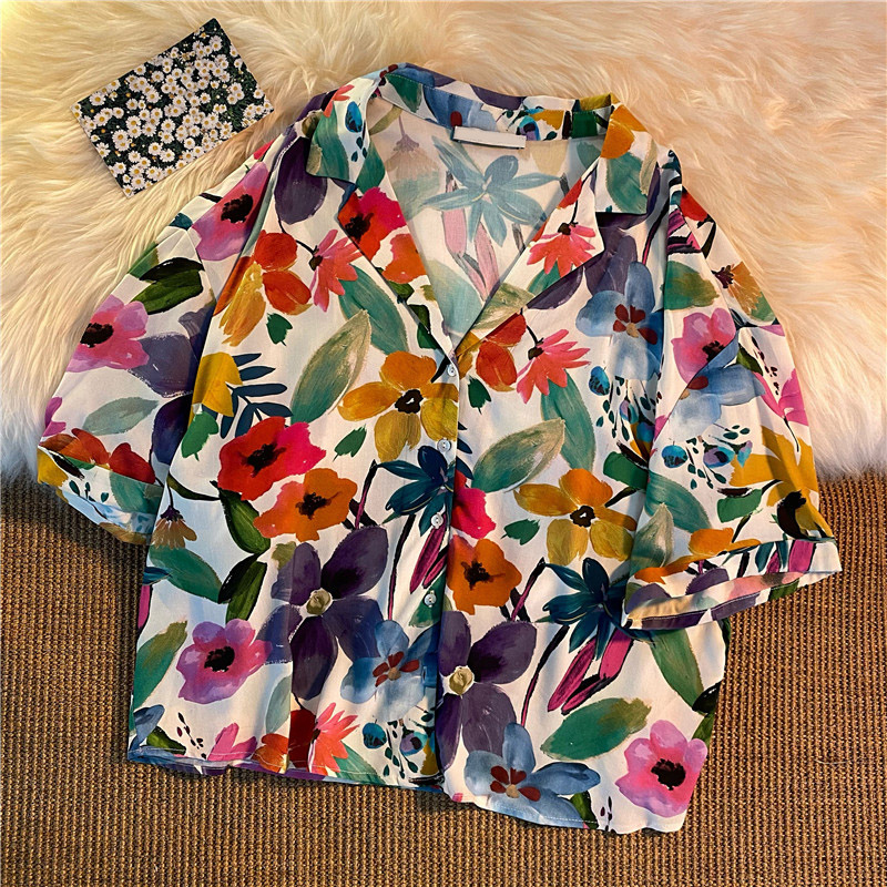 wholesale clothing vendors Nihaostyles retro lapel floral loose shirt NSYID67066