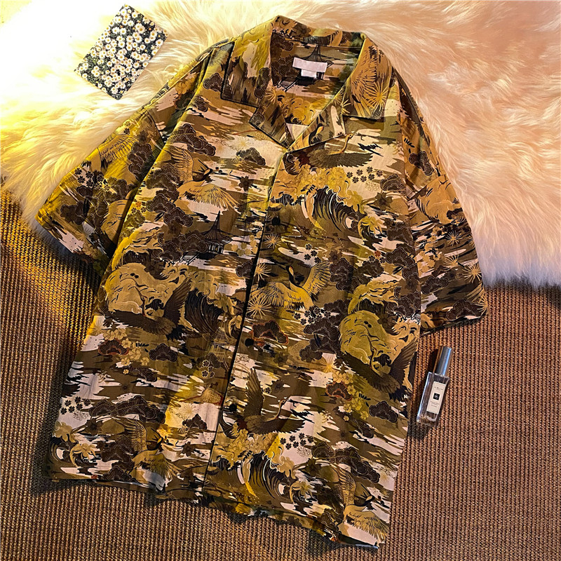 wholesale clothing vendors Nihaostyles loose collar printed short-sleeved shirt NSYID67058