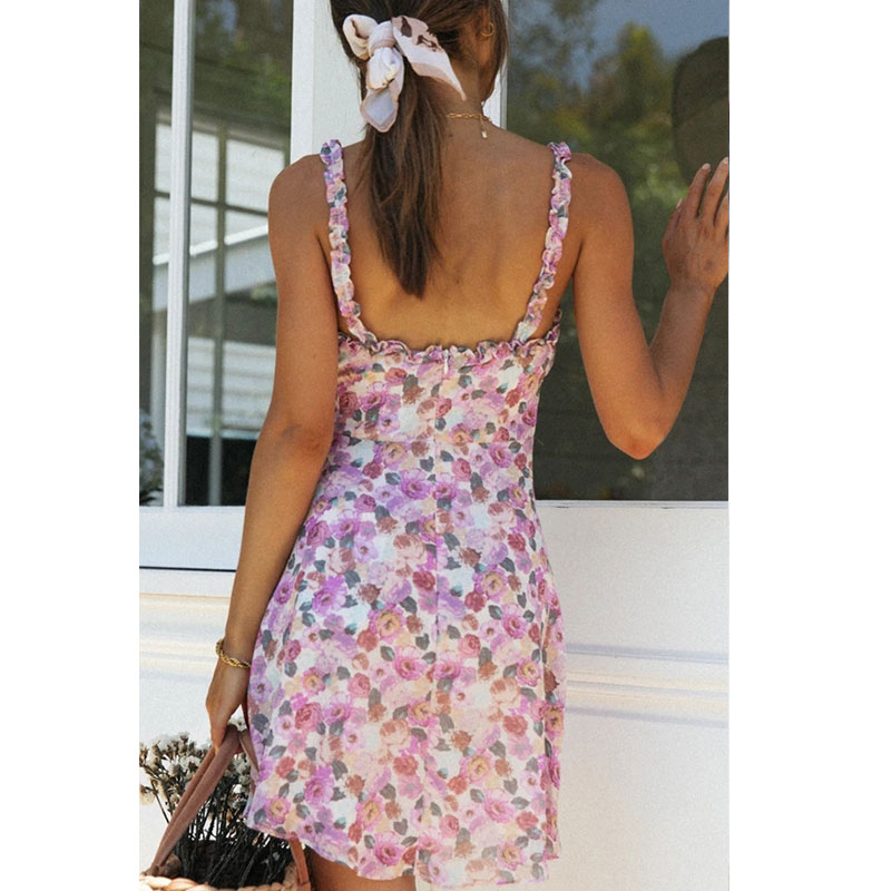 Sling Floral V-Neck Chiffon Print Dress NSJIM73001
