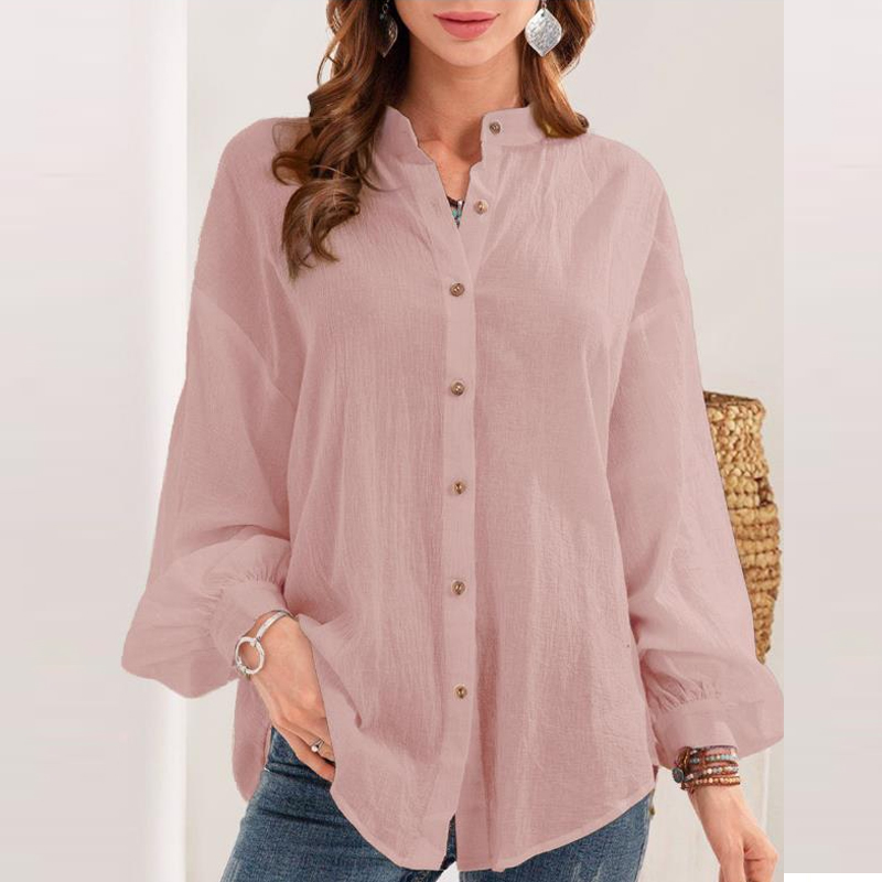 Solid Color Stand-Up Collar Long-Sleeved Shirt NSXIA73187