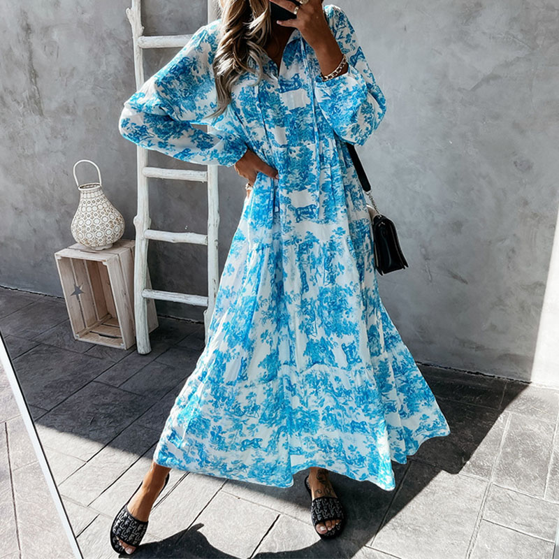 printed stand-up collar loose ruffle dress Nihaostyles wholesale clothing vendor NSYIS74958