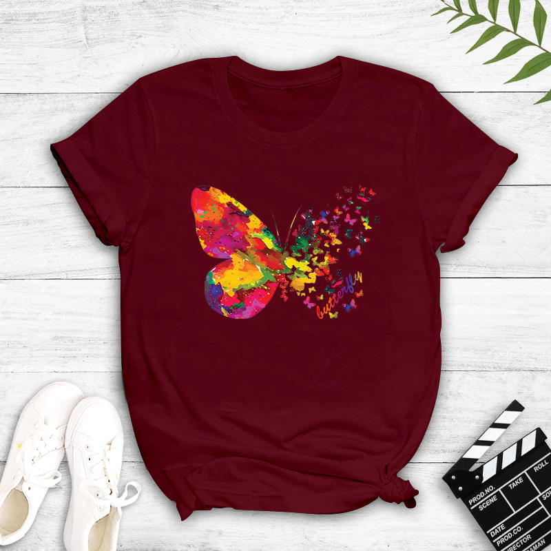 Creative color butterfly print T-shirt nihaostyles clothing wholesale NSYAY74206