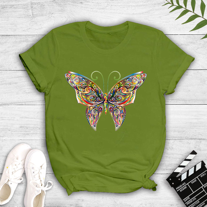 Colorful and gorgeous artistic flower butterfly print T-shirt nihaostyles clothing wholesale NSYAY74205