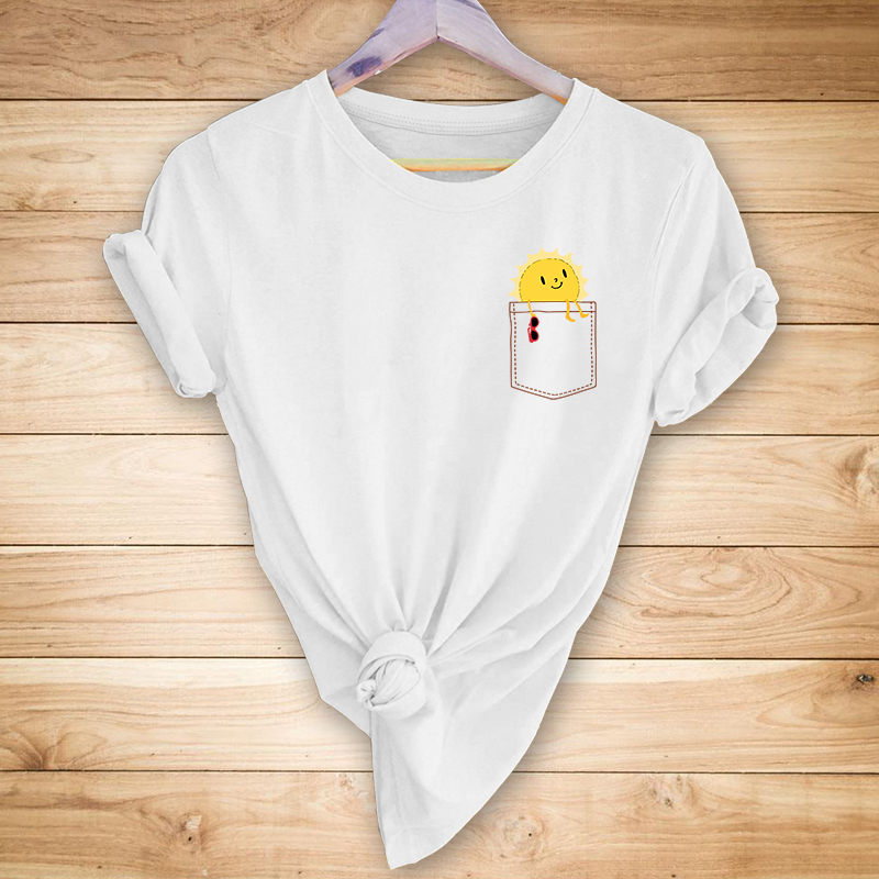 Cartoon pocket sun print short-sleeved T-shirt nihaostyles clothing wholesale NSYAY75812