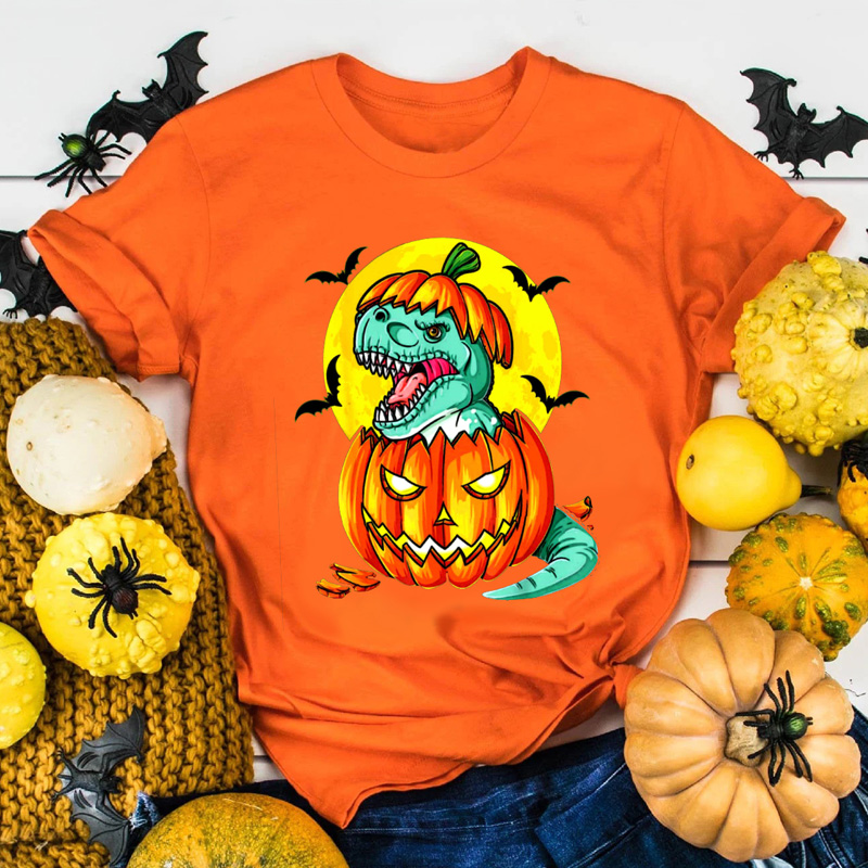 Halloween cartoon dinosaur pumpkin print short-sleeved T-shirt nihaostyles clothing wholesale NSYAY76960