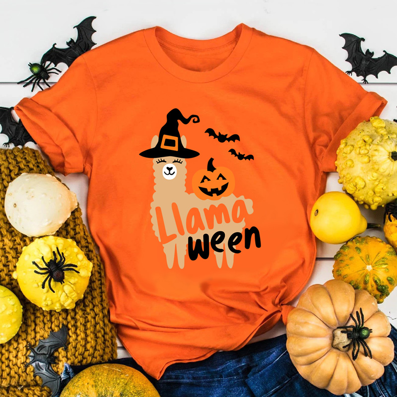Camiseta de Halloween letras alpaca estampado de calabaza camiseta de manga corta nihaostyles ropa al por mayor NSYAY76941